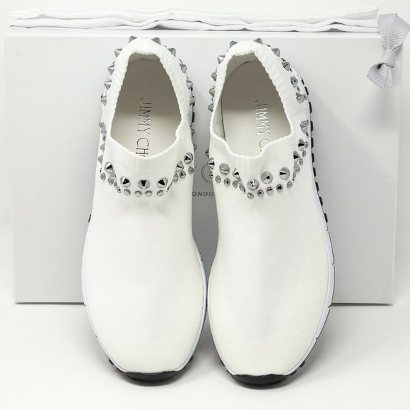 Jimmy Choo Verona White Crystal Studded Knit Sneakers Size 36.5 EU (6.5 US) - Picture 7 of 11